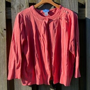 La Rue 39 Coral🪸Beaded Silk Cardigan Ribbon Proper Modest Preppy Cover Up